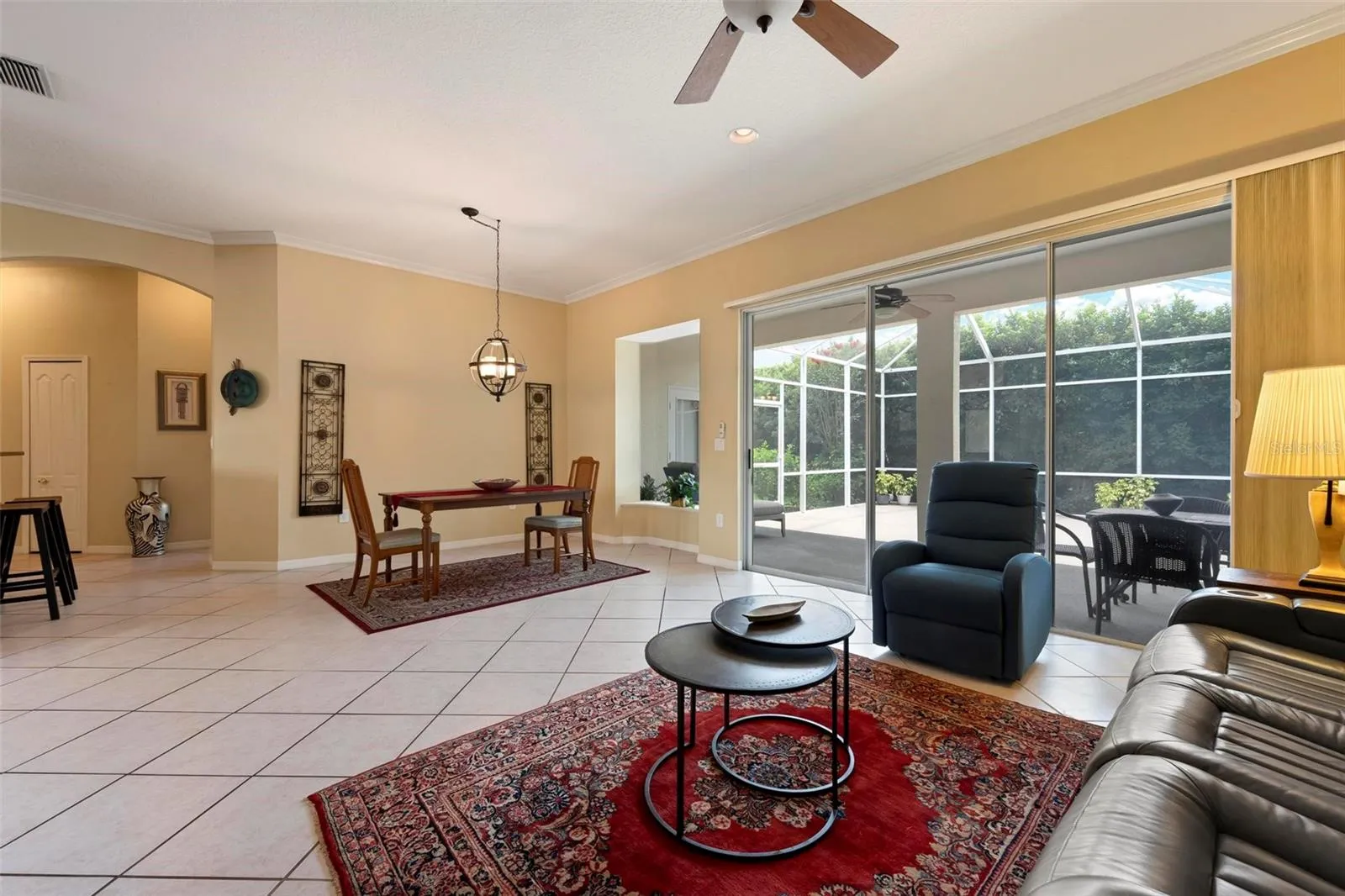 View from living room to dining room and lanai