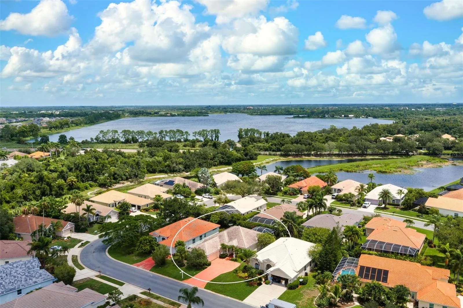 Drone shot looking north at Ward Lake