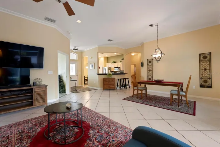 View from living room toward dining room and kitchen
