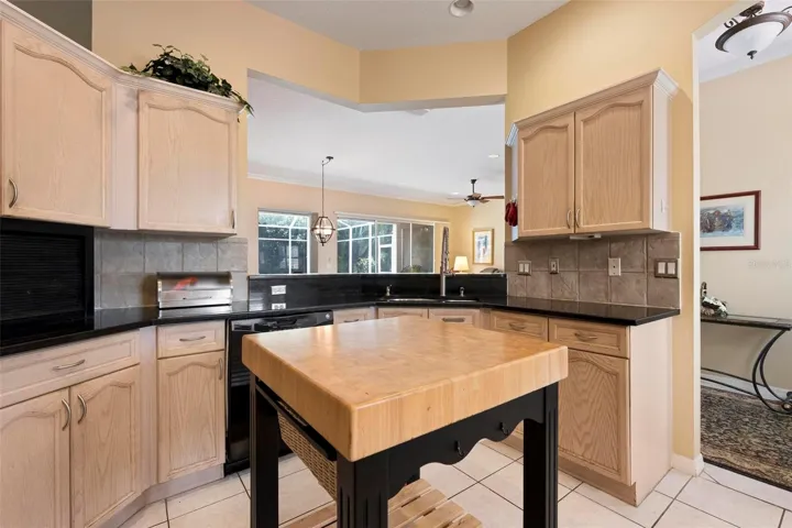 Close-up view of the kitchen island