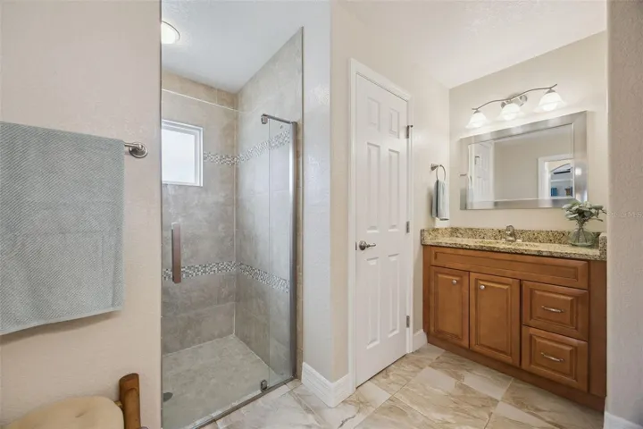 Private restroom and Tiled shower