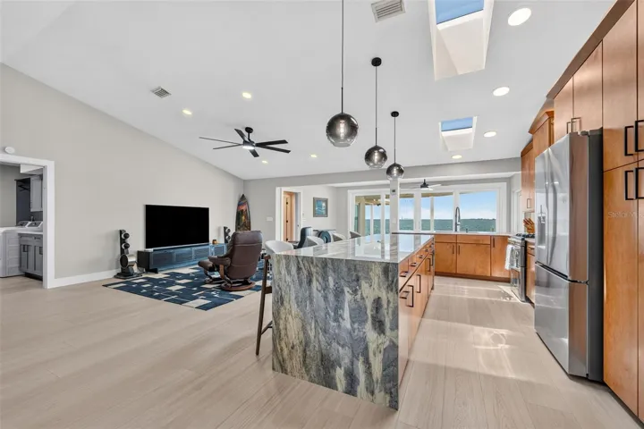 Beautiful kitchen island with waterfall edge