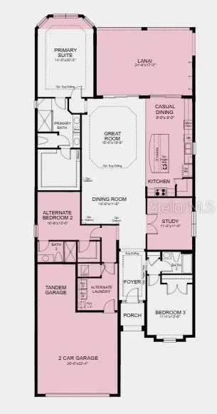Floor Plan - Additional Highlights Include: whole house impact windows, tray ceiling pkg, 8' interior doors, 10' ceilings, tandem garage, outdoor kitchen rough-in, prewire for future pool/spa, laundry sink, and thickened island counter