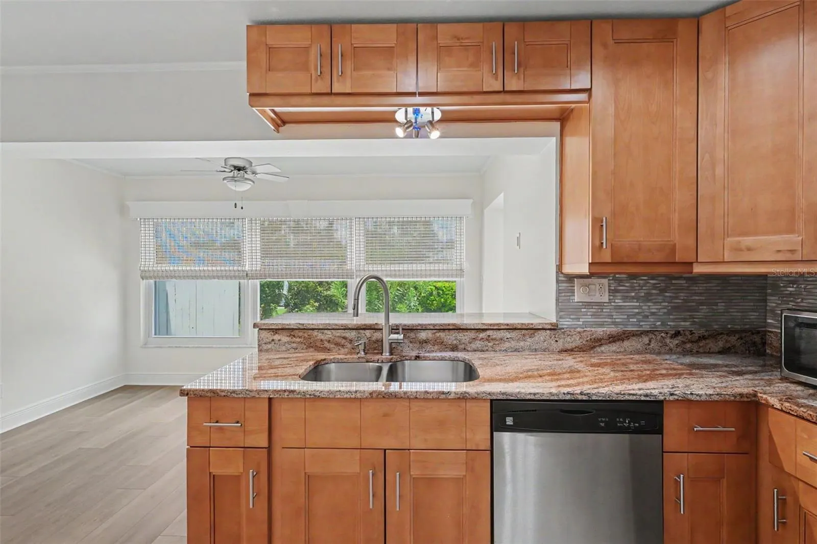 Kitchen has 42" upper cabinets for full use of the space