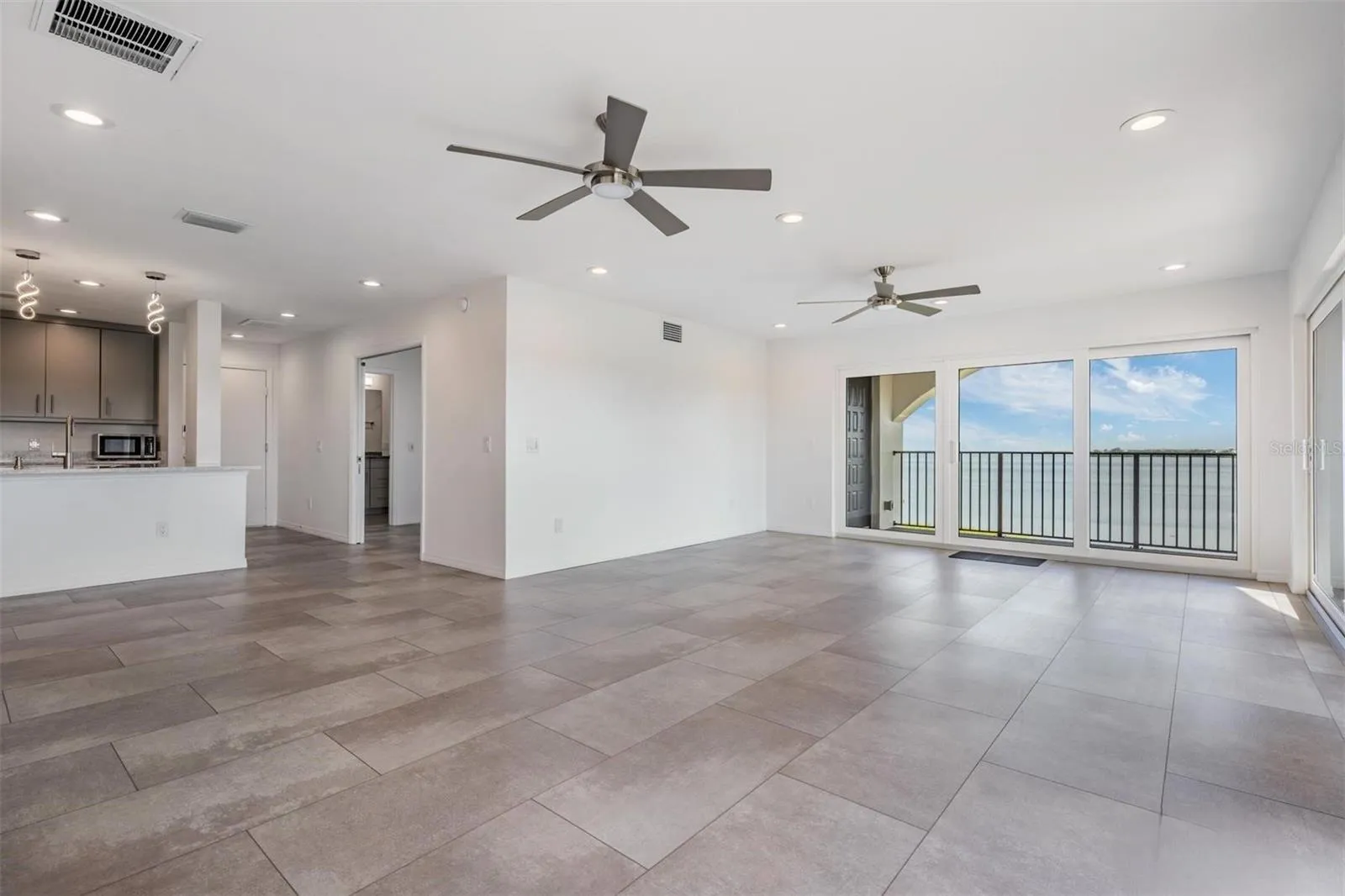 View from Dining Room to Living and Kitchen