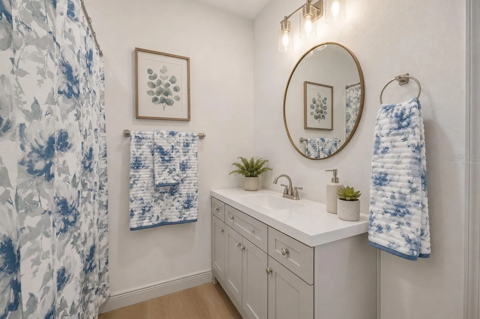 Master bath with shower and walk in closet virtually staged