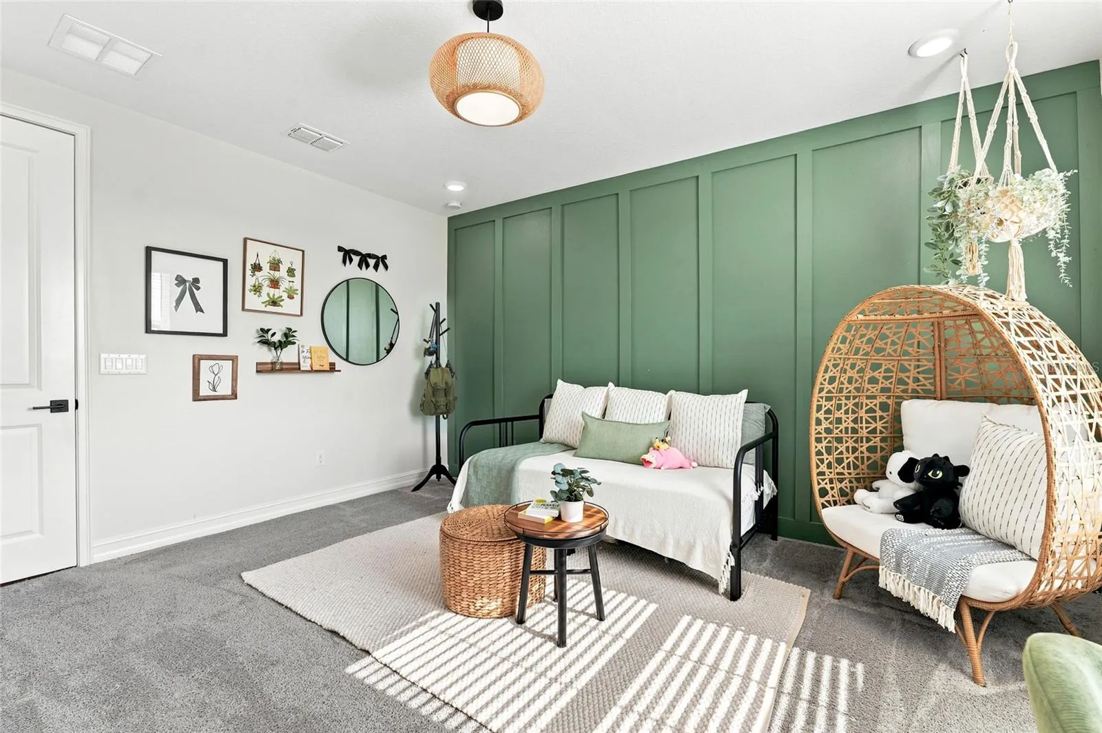 Bedroom 3 with Custom Wall treatment and soft carpet underfoot