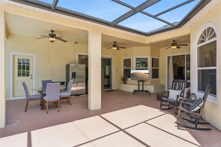 Covered lanai with seating area