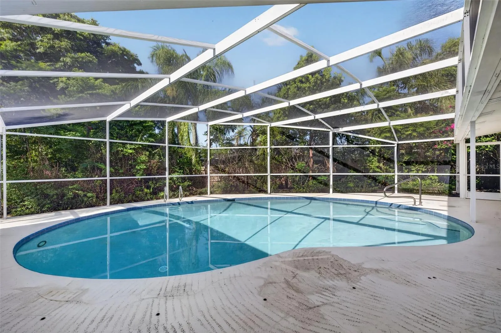 Screened pool with baby protection fence available