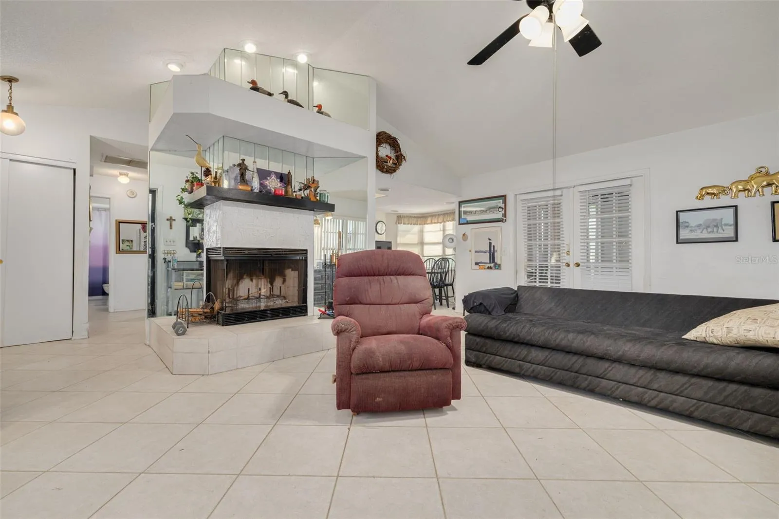 Living room view of fireplace