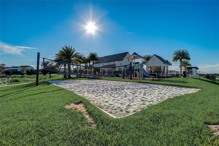 Volleyball court overlooking the lake for residents