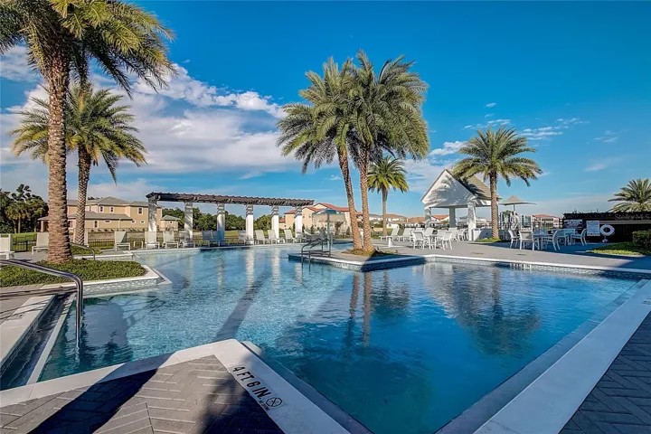 Resort style pool overlooking the lake