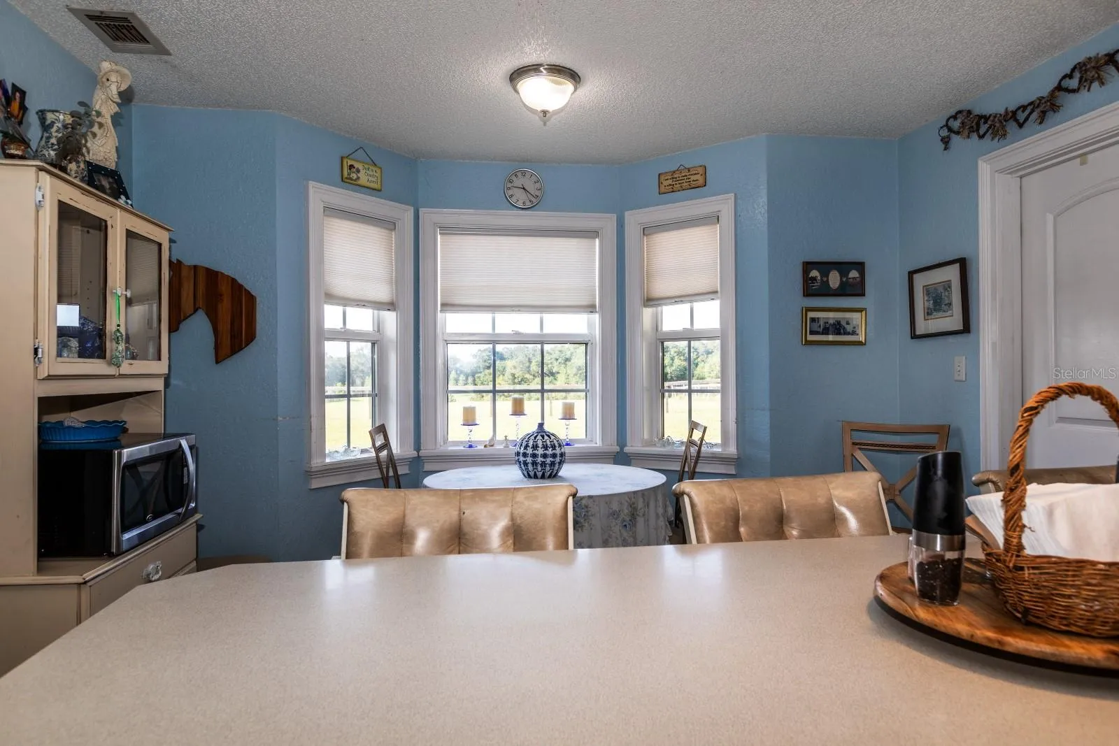 Kitchen with seating area overlooking the back yard