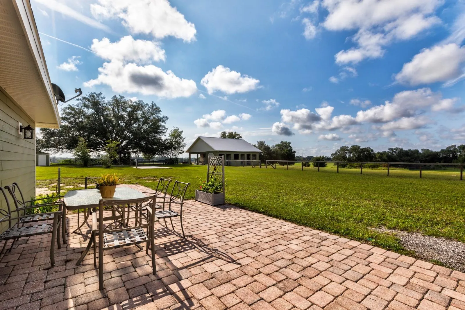 Back patio looking towards the block barn