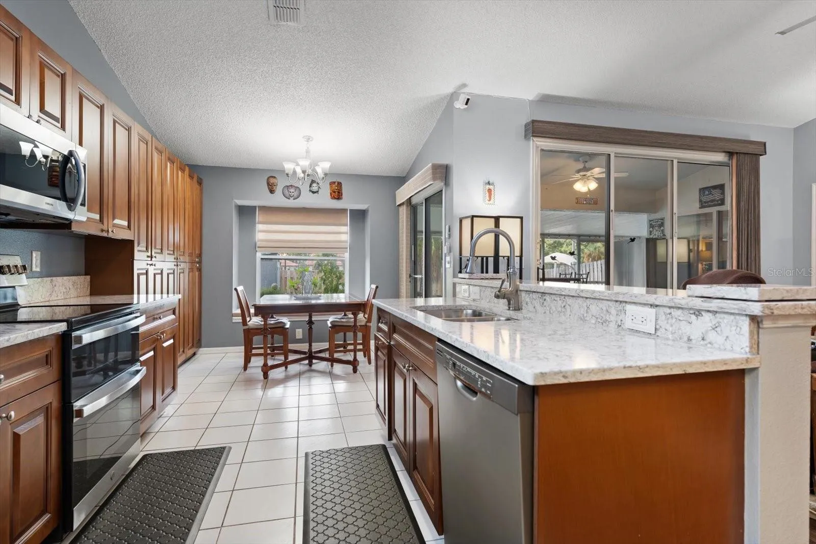 Granite countertops and stainless steel appliances