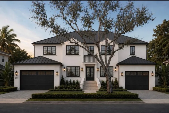 Front Rendering of House.  That is actual oak tree in front of house.