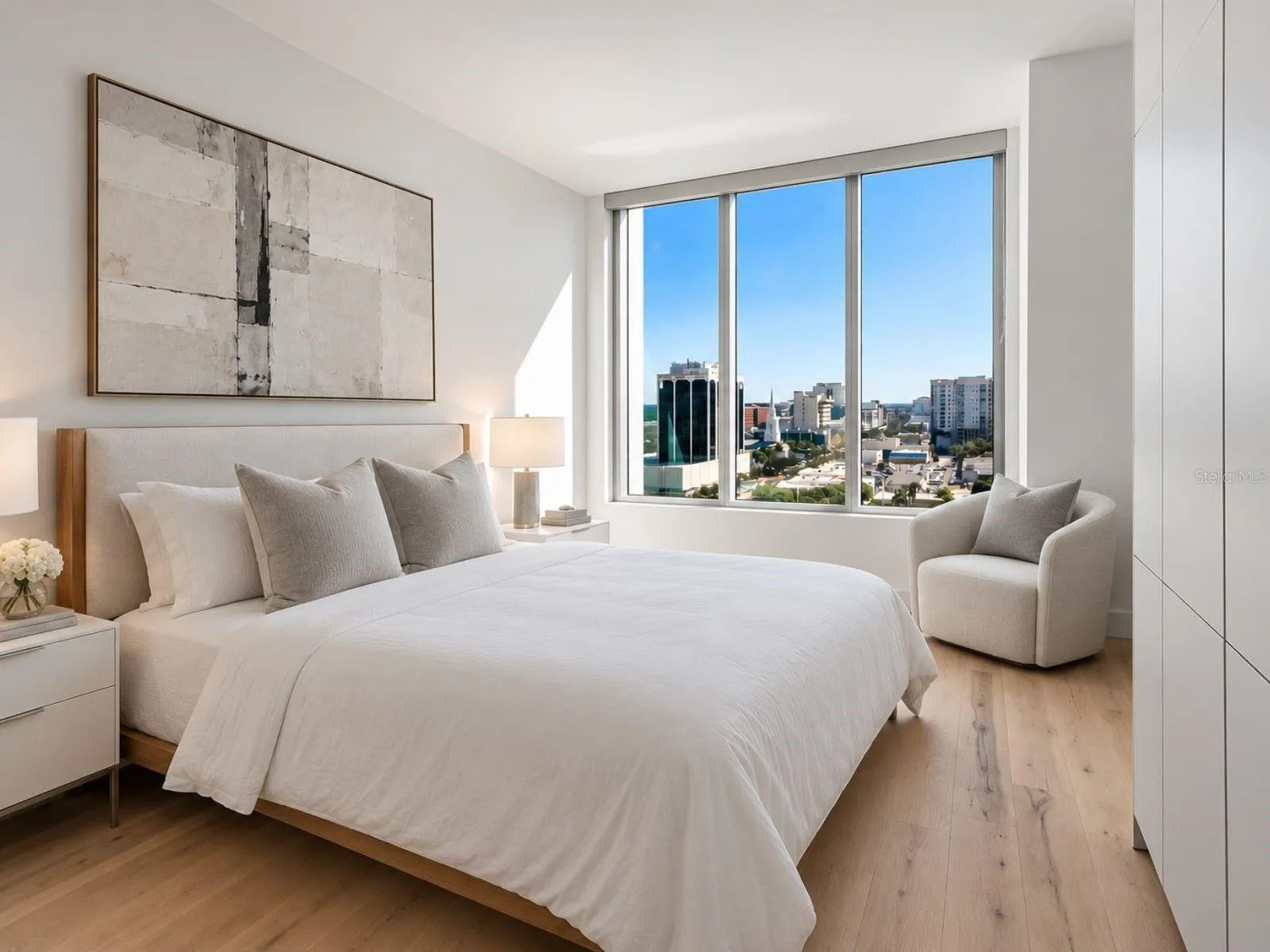 Staged primary bedroom