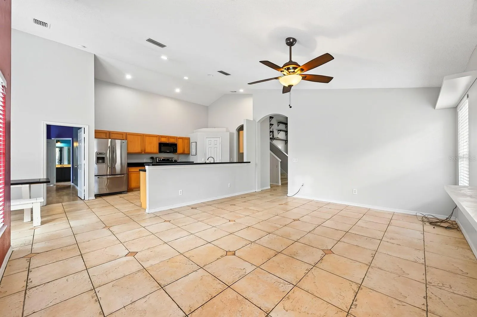Family room is open to the kitchen.