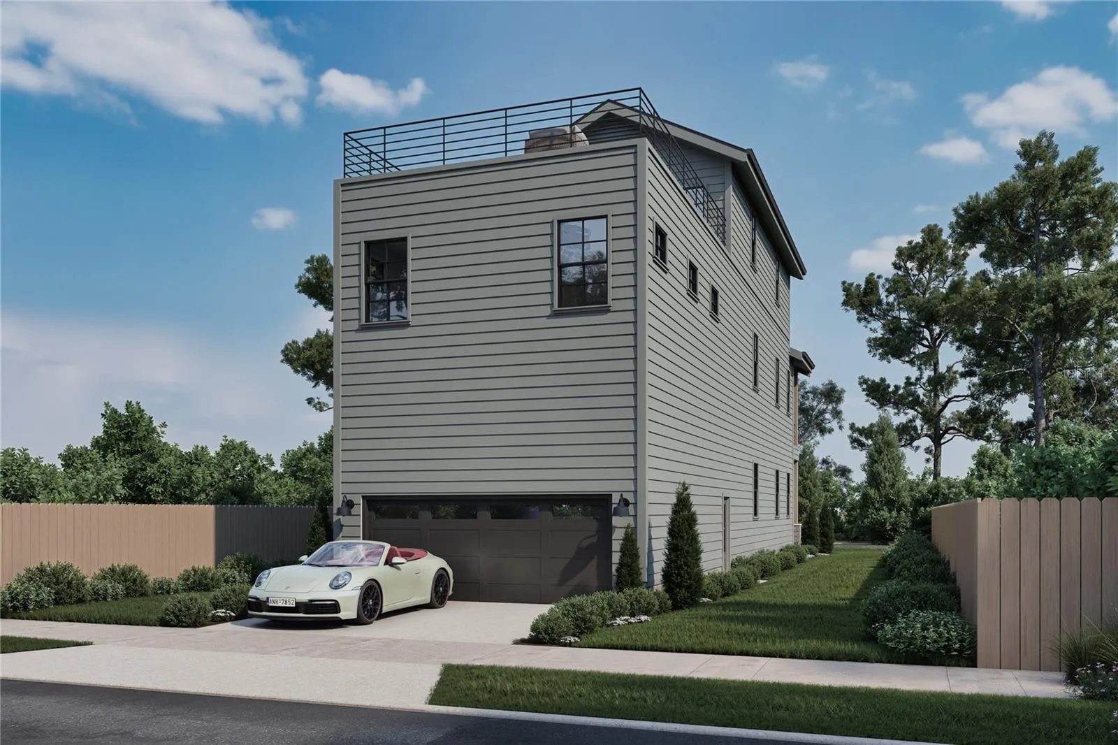 Rear view 2 car garage “Artist Rendering — Proposed Construction.”