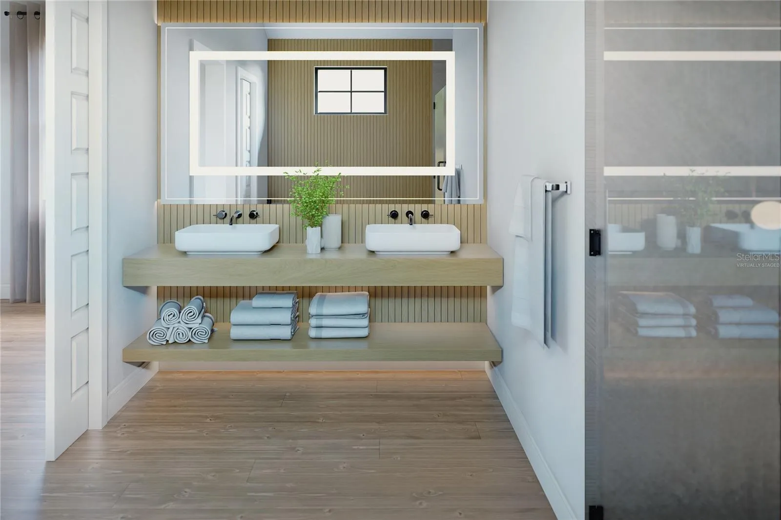 Spa-Inspired Primary Ensuite “Artist Rendering — Proposed Construction.” “Virtually Staged.”