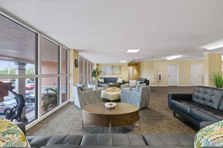2nd floor -sitting areas looking into front covered entry of complex