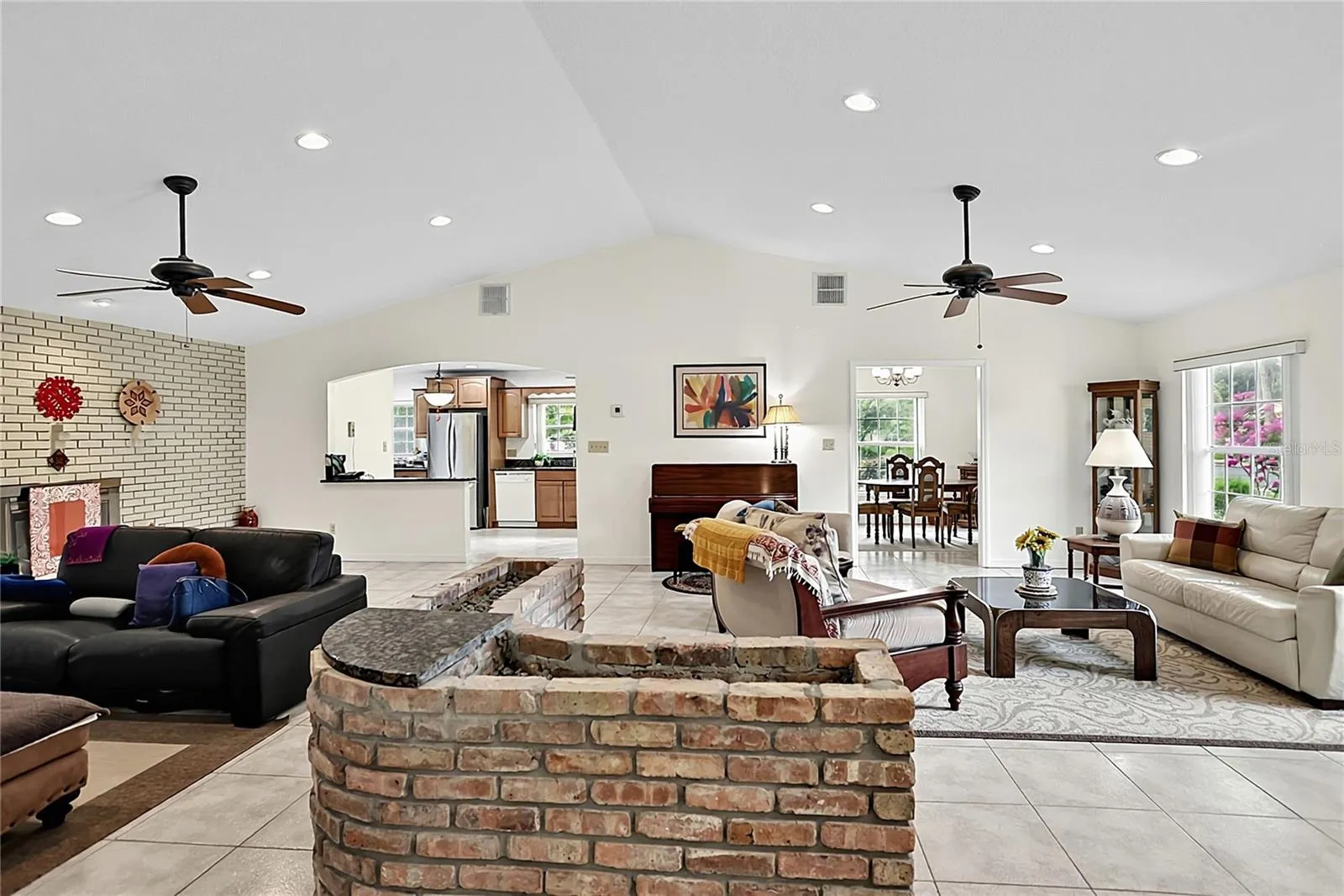 Unique vaulted ceilings and open floor plan.