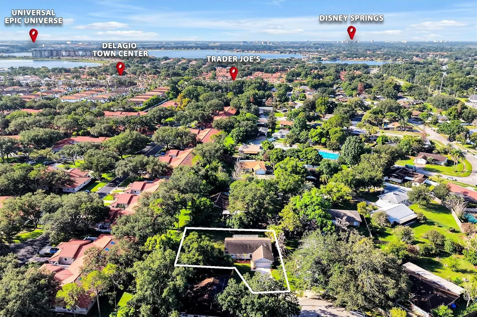 Aerial showing walking distance to Trader's Joe
