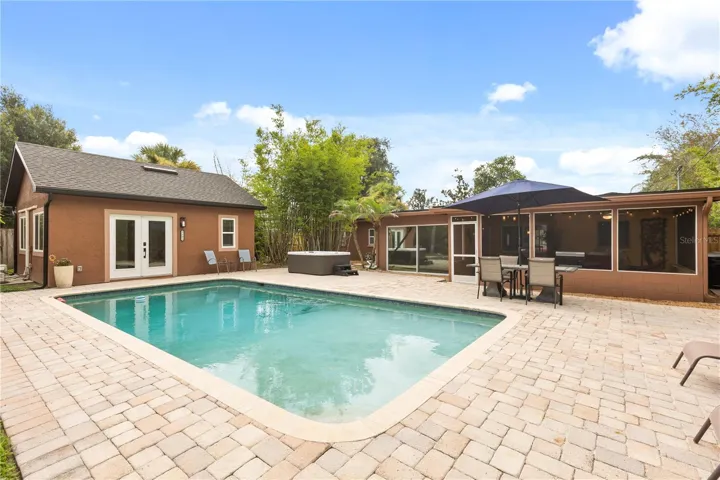 Backyard / Patio with pool, hot tub, & mother in-law suite