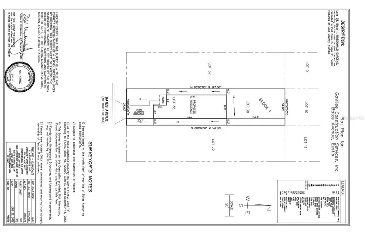 Bates Ave.  Survey With Proposed Home for Lot