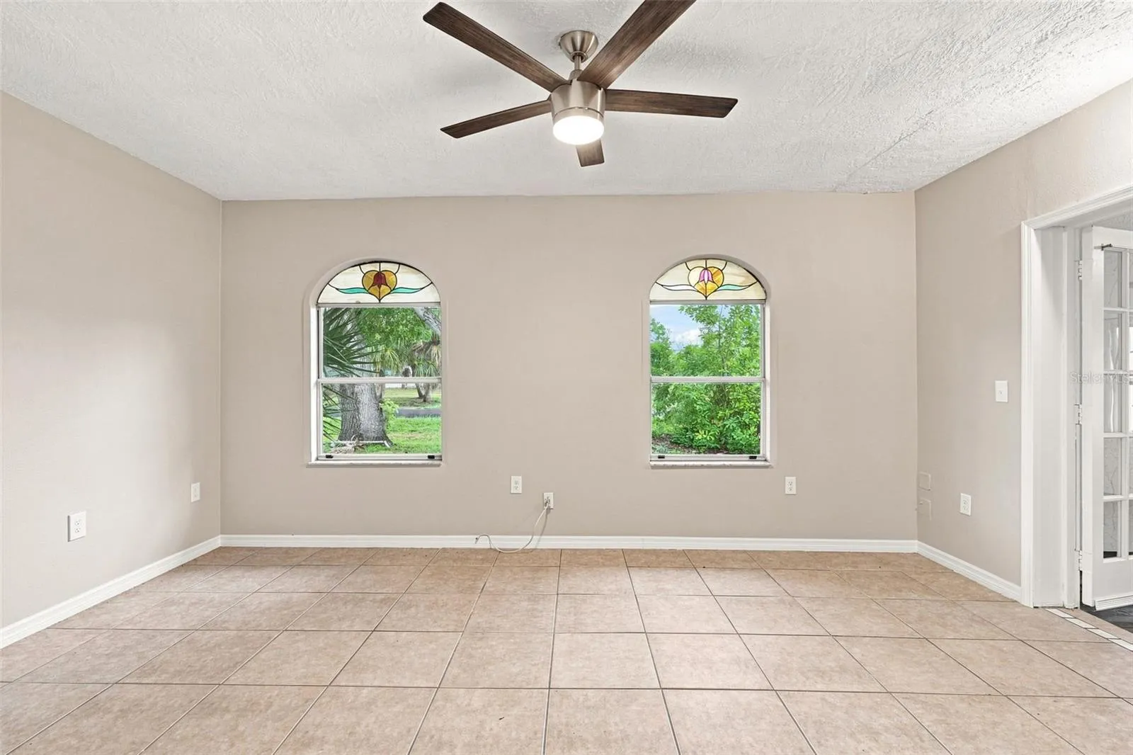 Living Area with Unique Stained Glass