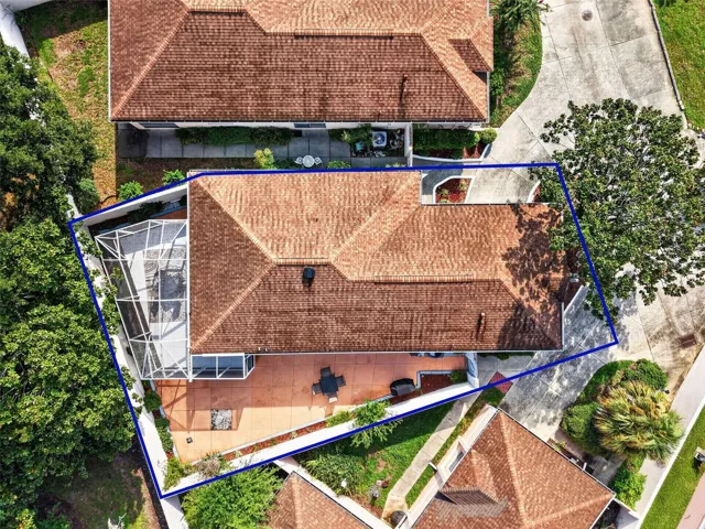 Aerial with Property Lines and PRIVATE Courtyard with ROOM FOR A POOL!