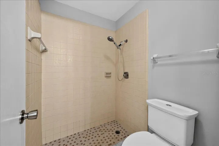 Primary bathroom shower and toilet