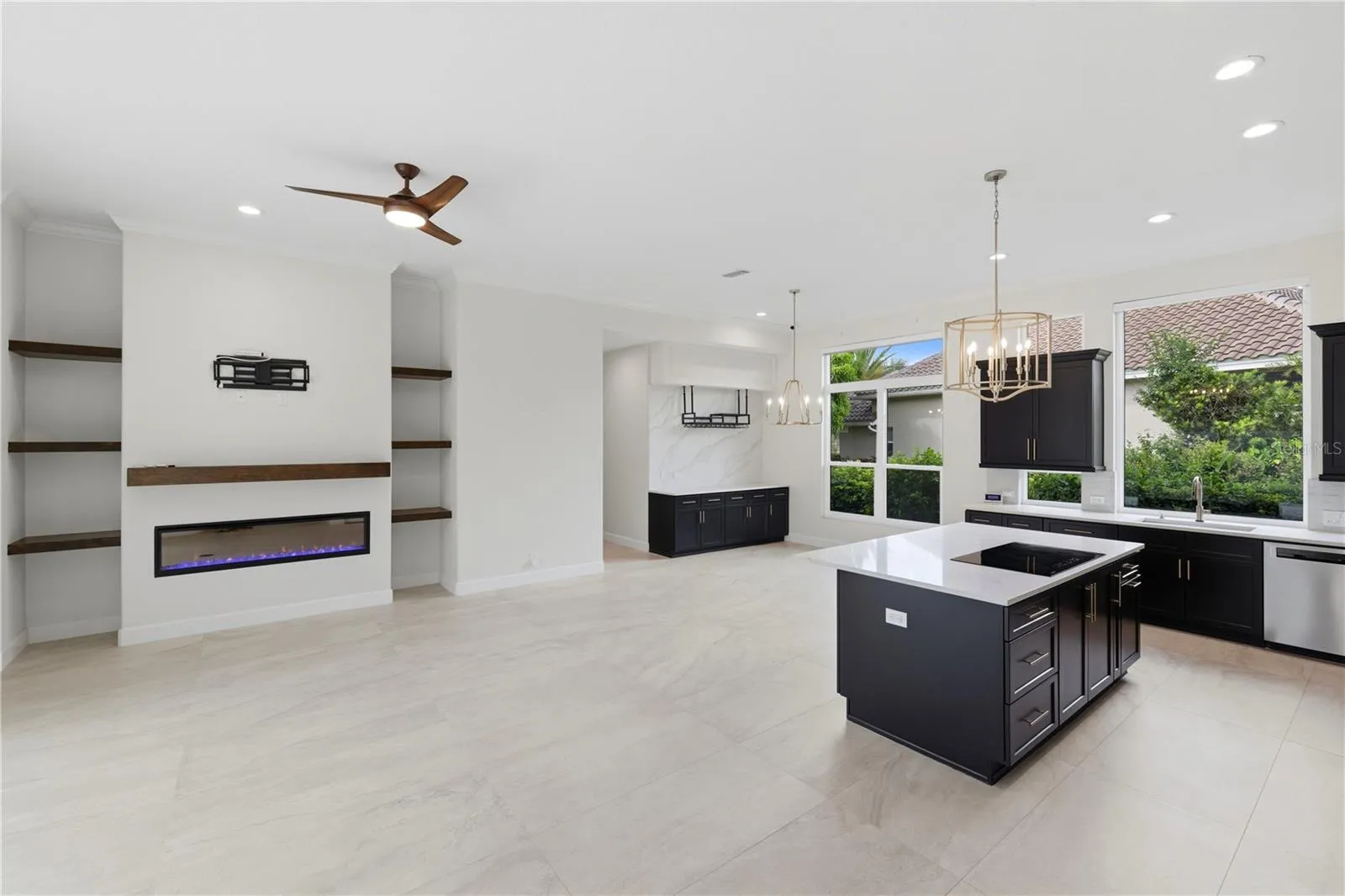 Great room looking at fireplace