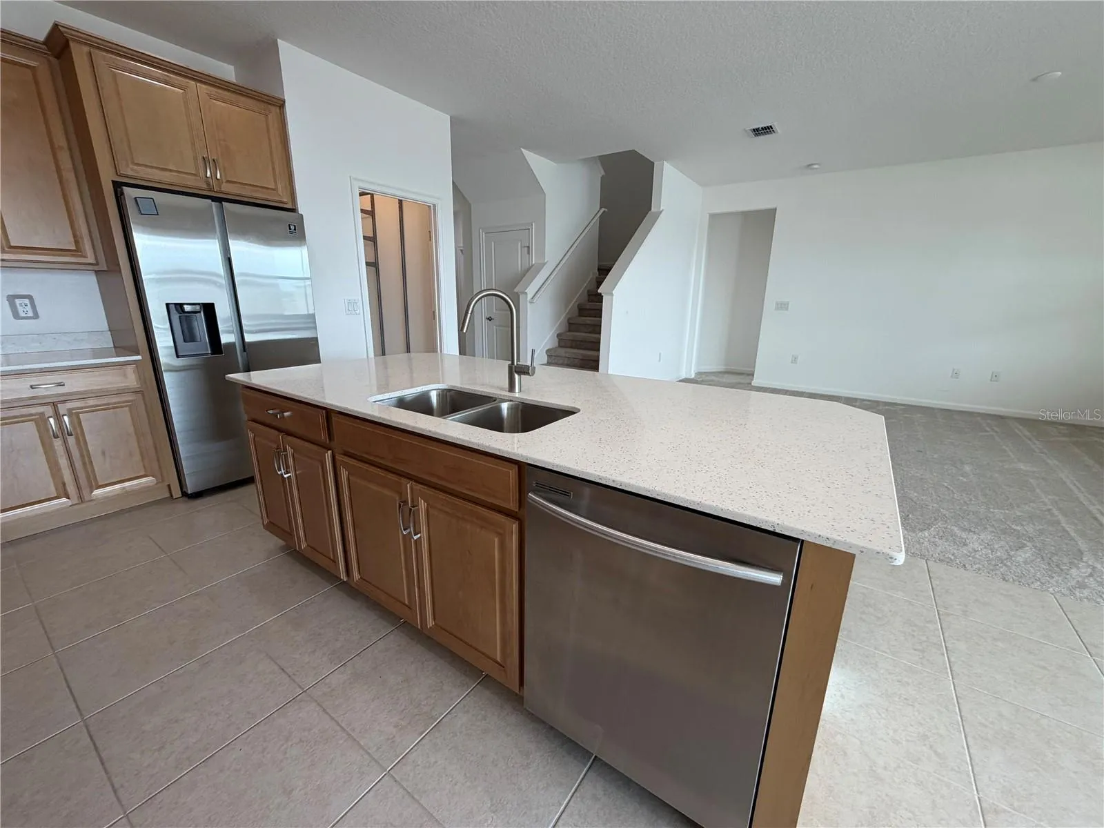 Kitchen with Breakfast Island and double bowl sink