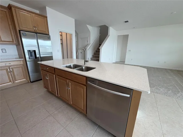 Kitchen with Breakfast Island and double bowl sink
