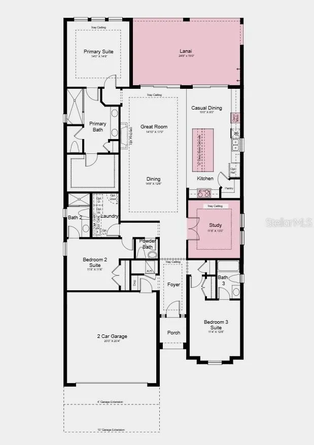 Floor Plan - Additional Highlights Include: 10' ceilings, 4' garage extension, pool and spa pre-wire, and outdoor kitchen rough-in