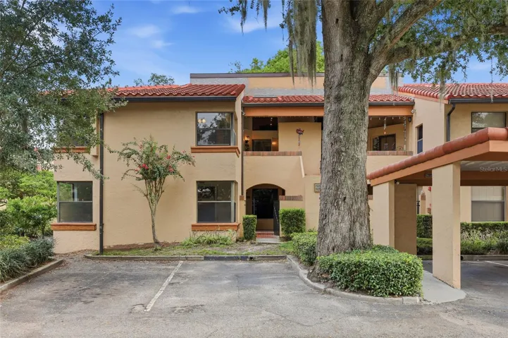 Front of unit, view of the assigned covered parking.