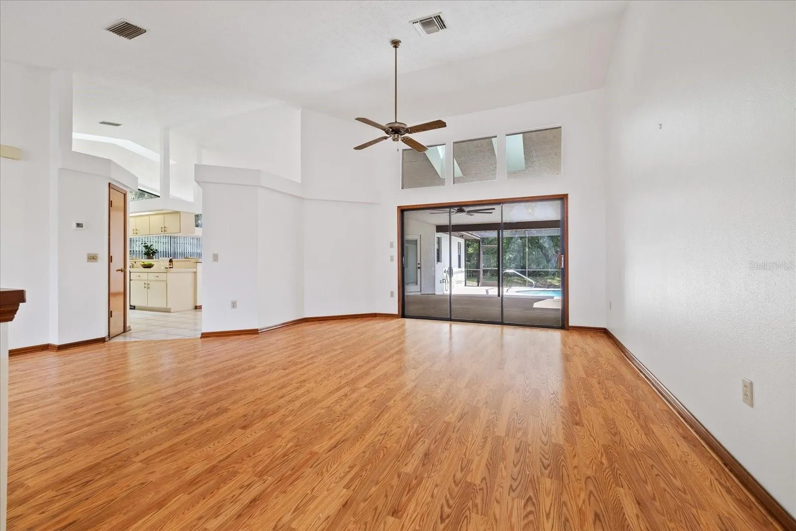angle that shows the entry to the kitchen and the living area