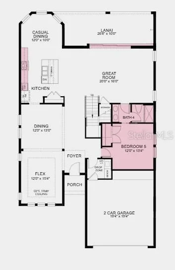 First Floor Plan - Additional Highlights Include: shower in bathroom 4, outdoor kitchen rough-in, 8' interior doors, pocket sliding glass door, pre-plumb for future laundry sink, and oak stair treads with white risers and white wood spindles at staircase