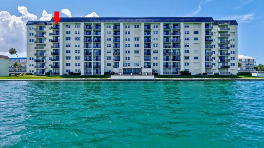 Haig Building view from the water with your top floor unit balcony location identified with arrow.