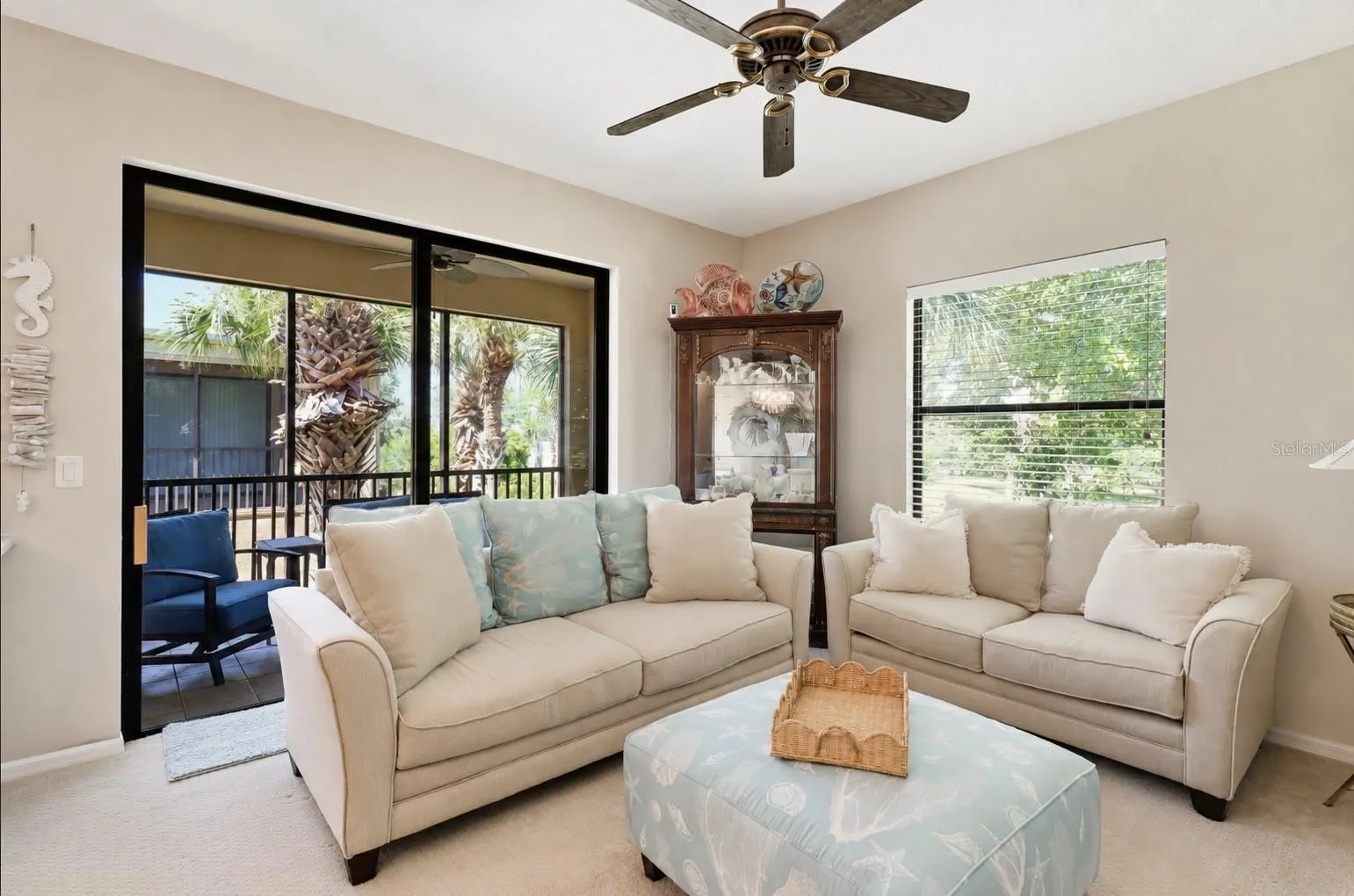 Living space with sliding door to porch