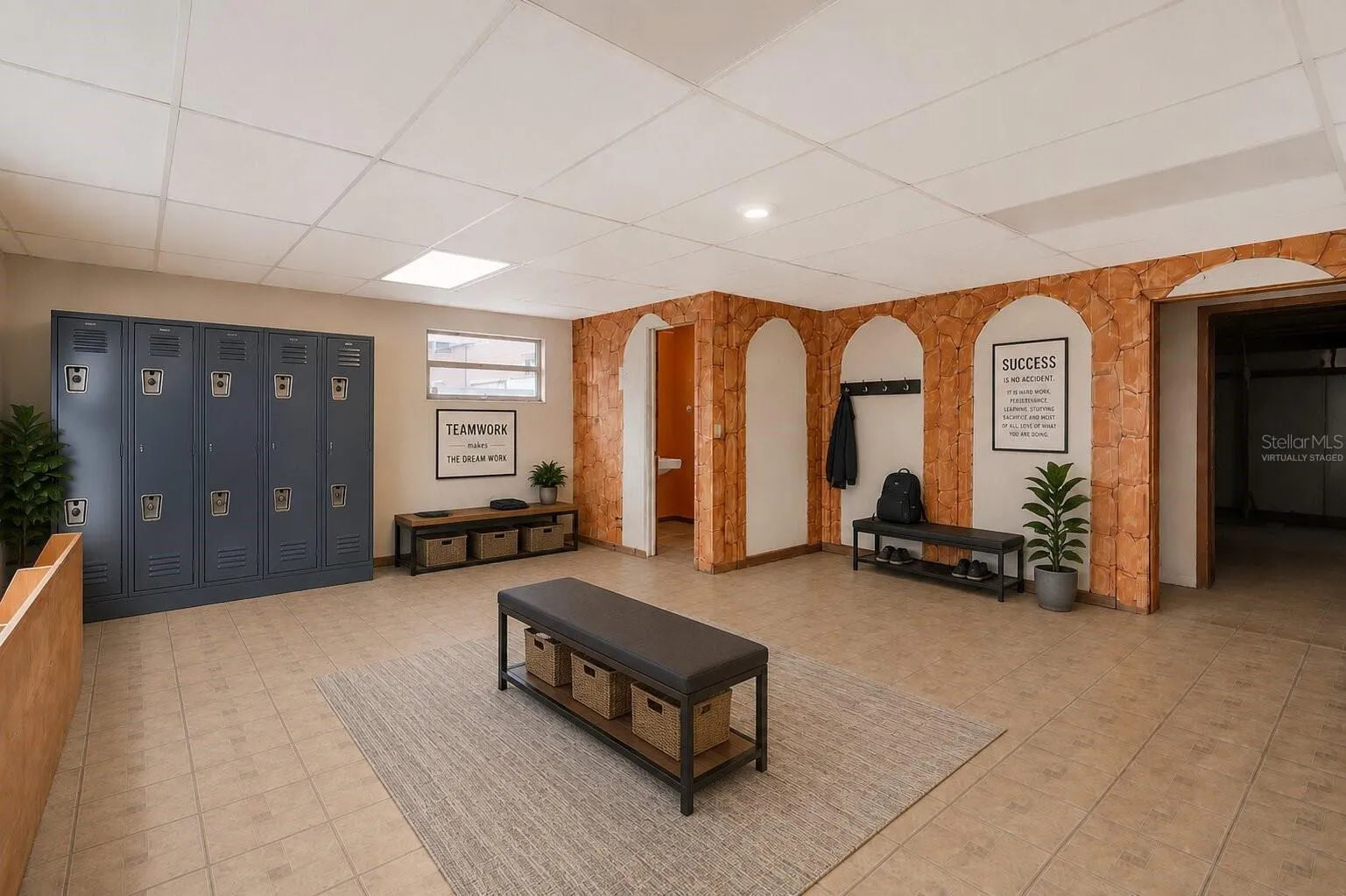 Flexible Interior Space Virtually Staged as Employee's Locker Room