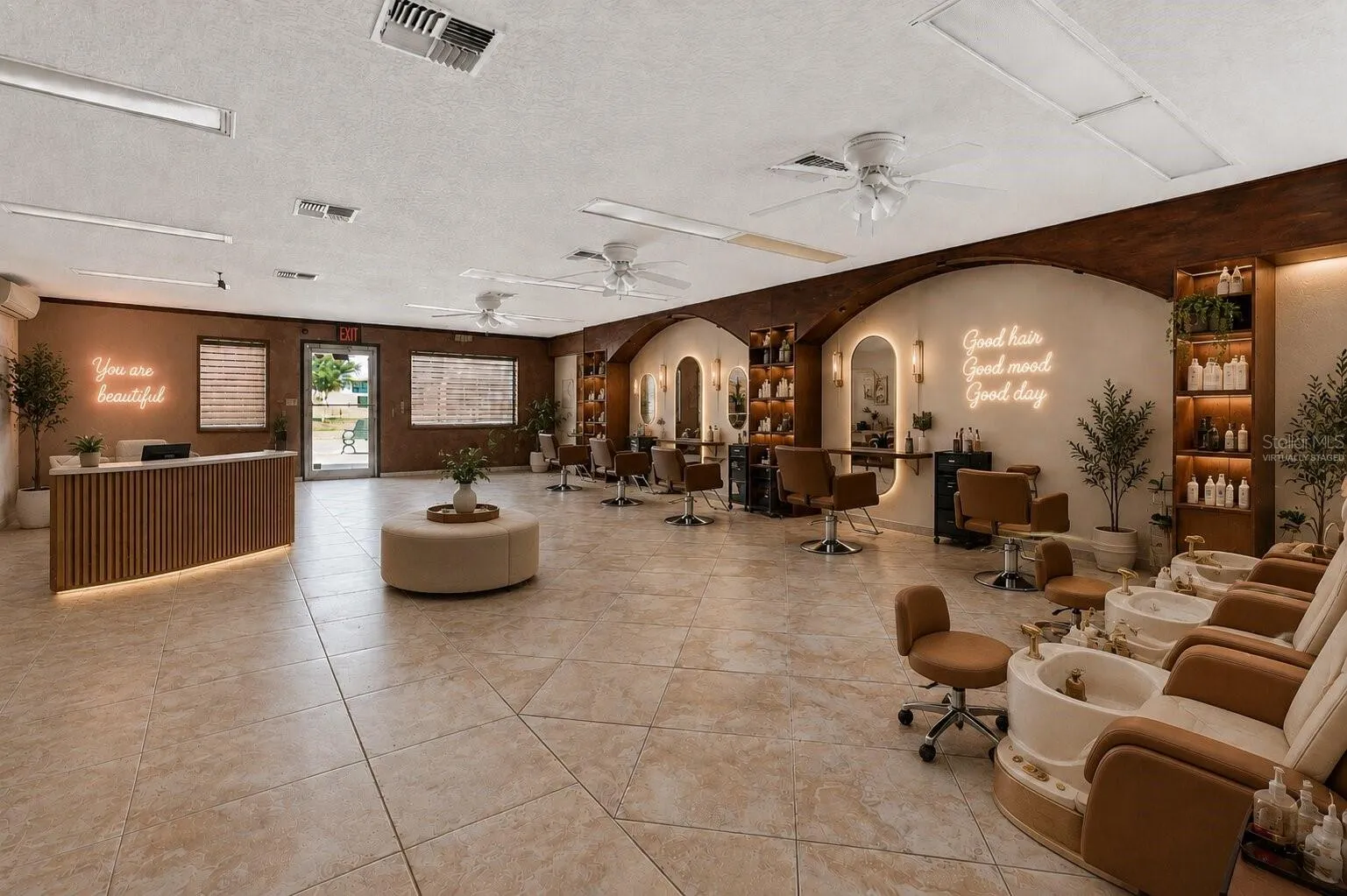 Entry View Virtually Staged as Nail and Hair Salon