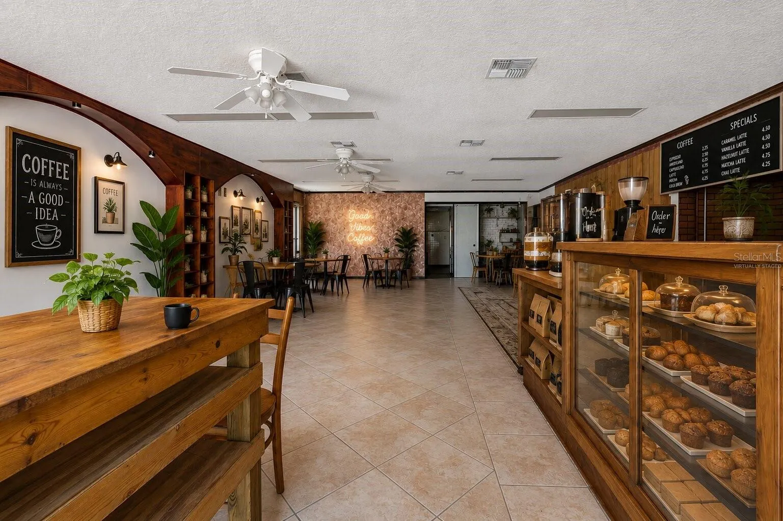 Entry View Virtually Staged as Coffee Shop