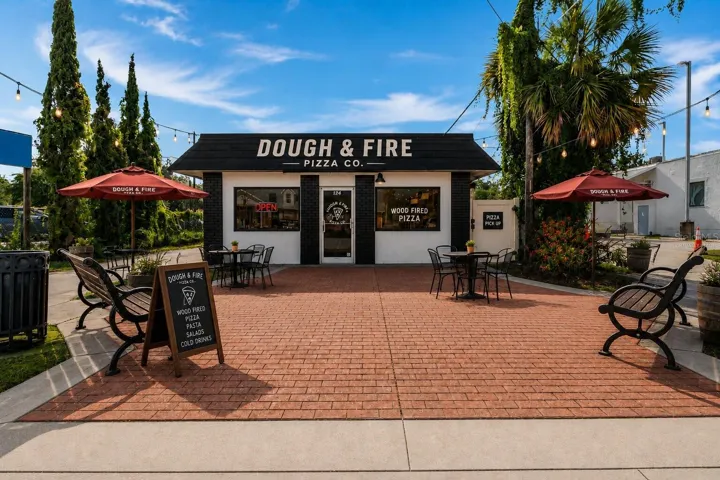 Front Exterior Virtually Staged as Pizza Shop