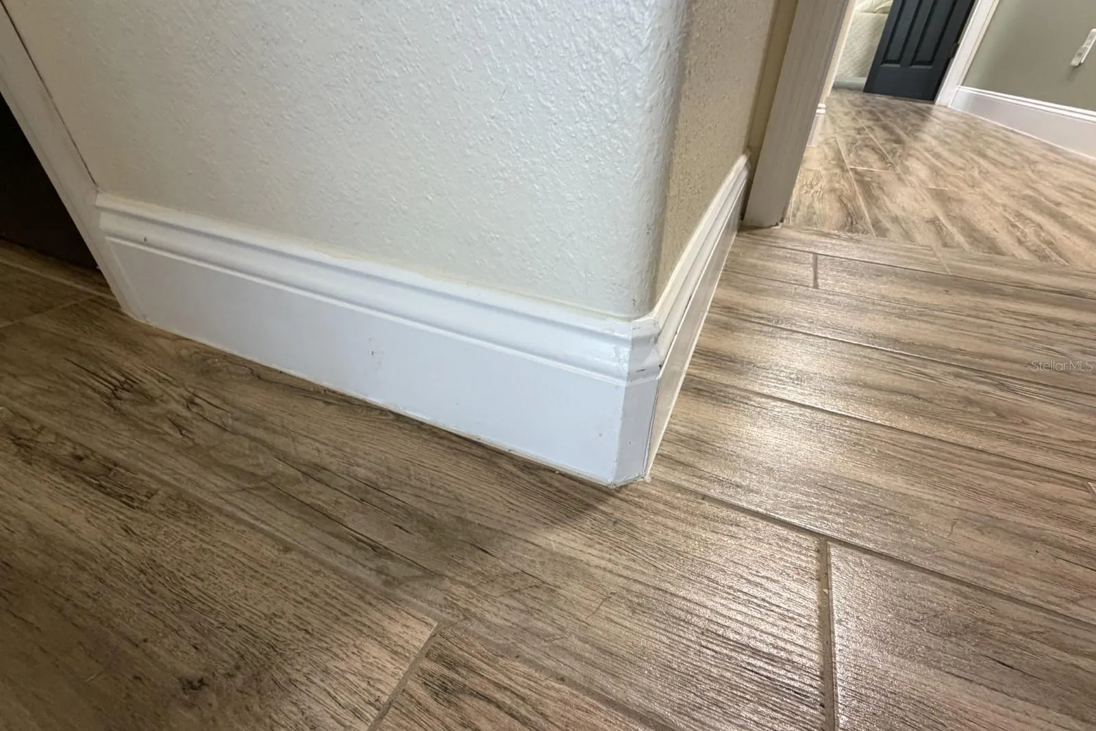 Interior quality details, porcelin floor, high baseboard, rounded corners on walls