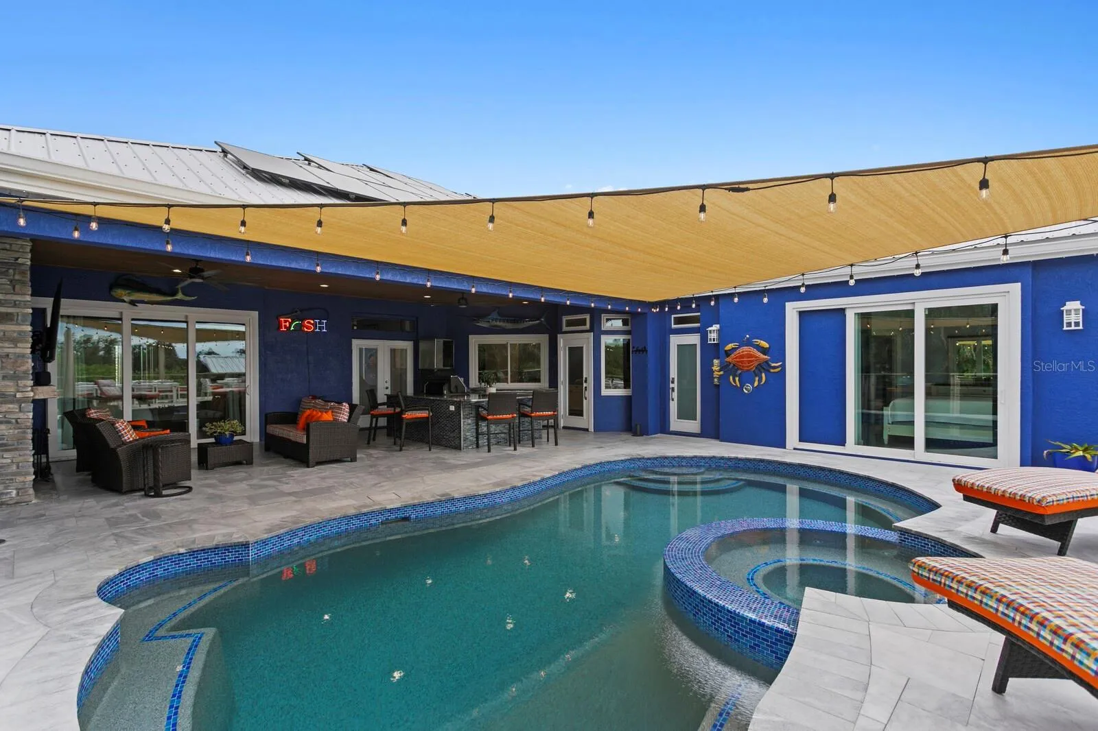 Sail sunshade provides added sun protection while enjoying the pool