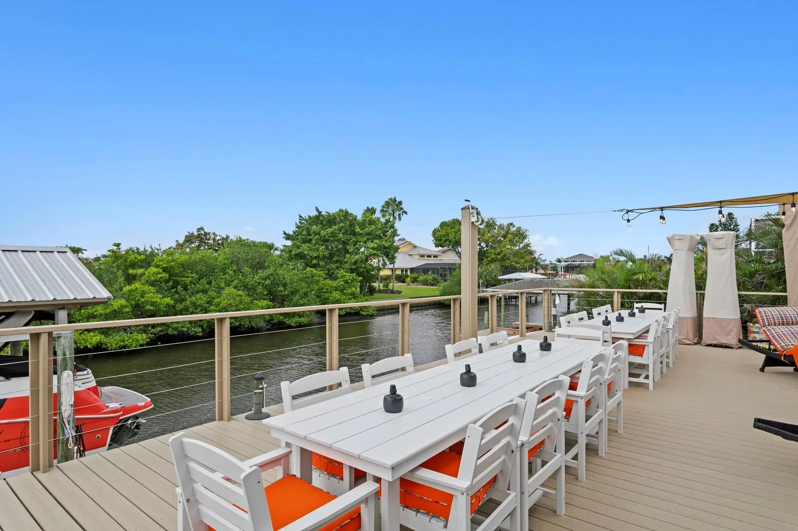 Custom-built composite deck overlooks canal