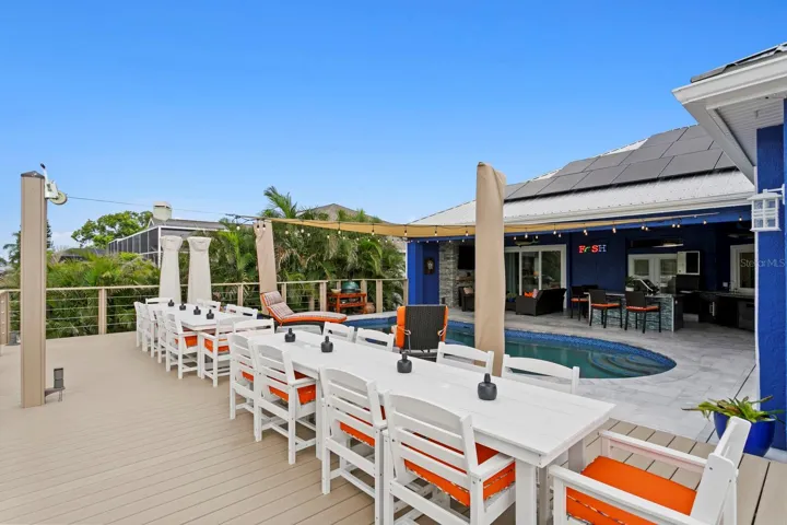 Composite deck measures over 600 sq ft with custom deck rail