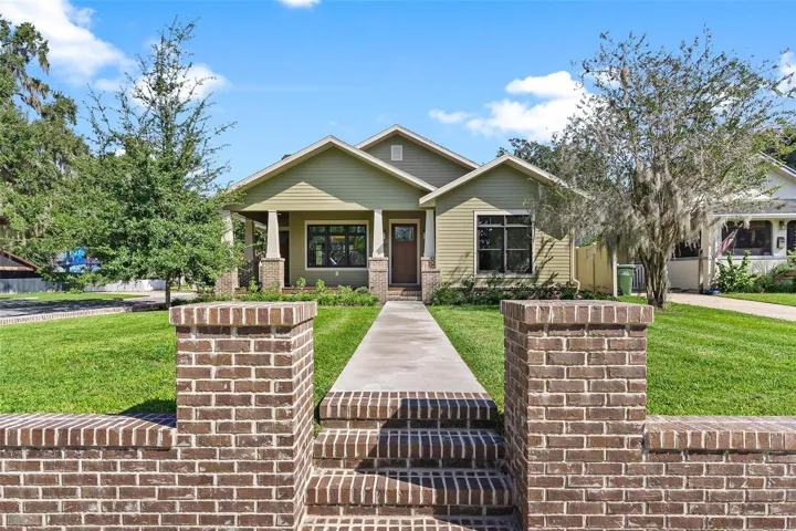 Brick walkup to the front of the house